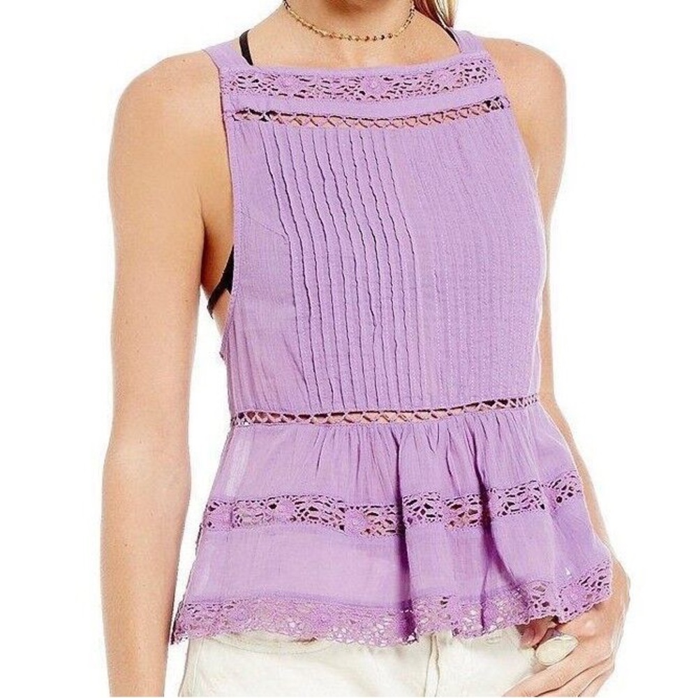 Free People Constant Crush Crochet Tank in Lavender, Size Medium